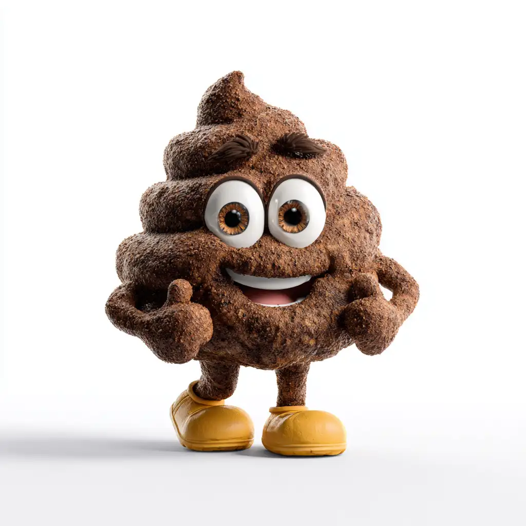 Smiling cartoon poop mascot with yellow shoes giving thumbs up for pet waste sanitization